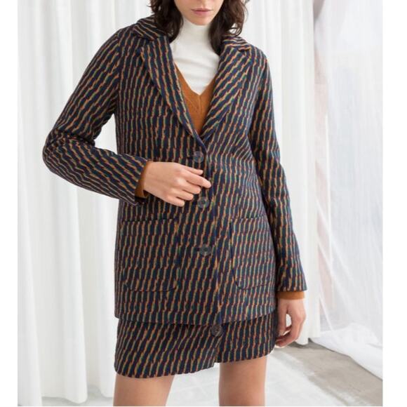 & Other Stories Jackets & Blazers - & Other Stories Blue, Orange, and Green Striped Blazer Size 6 NWT